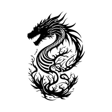 Dragon Icon hand draw black colour chinese day logo symbol perfect.