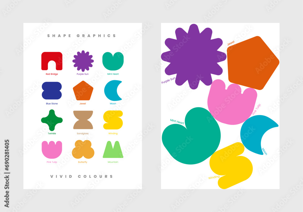 Fototapete vector color shape set concept sticker retro flat clipart set - shapes elements geometry design coll