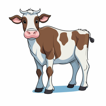 cute cow flat vector illustration. cute cow hand drawing isolated vector illustration