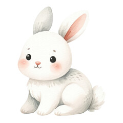 Watercolor Cute Farm Animal. Adorable Rabbit Clipart. Livestock Animal Concept. Watercolor Domestic Animal Illustration.