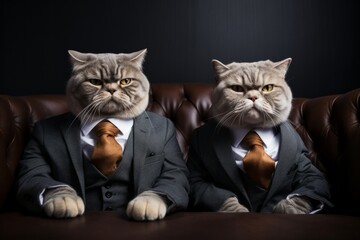 Anthropomorphic Scottish Cats in Suits on Dark Background