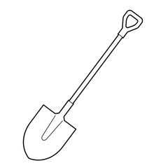 Shovel. Garden tool. Design element. Black and white outline illustration
