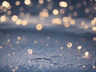 Water Drops on Leaf with Bokeh Lights and Winter Snow Background
