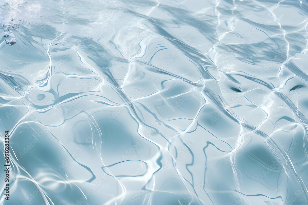 Poster high detailed close-up blue water texture in the pool or sea. side and top view. copy space. bokeh l