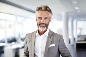 Fototapeta premium A man in a gray suit and white shirt
