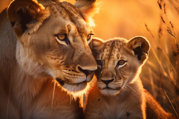 Predator´s love. Lioness and cub