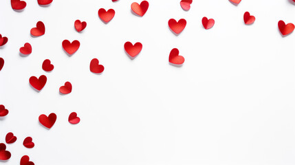 Valentine's Day background with paper hearts against white backdrop - obrazy, fototapety, plakaty