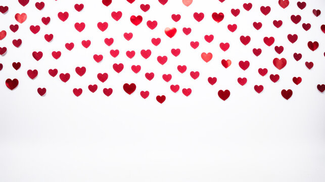 Glittery red San Valentine's hearts background against white backdrop