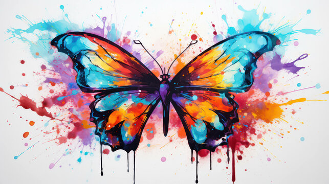 Grunge painting picture drawing wings ink artistic colourful fantasy butterfly graphic rainbow image