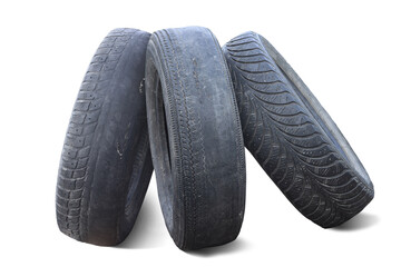 old worn damaged tires isolated on white background - 690284254