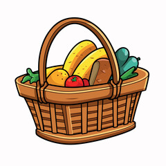 food basket flat vector illustration. food basket hand drawing isolated vector illustration