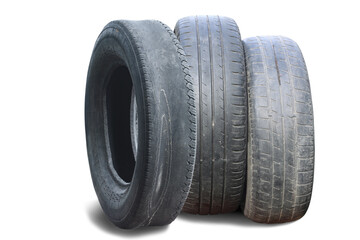 old worn damaged tires isolated on white background