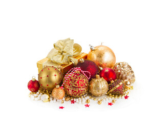 Christmas gift box with decorations isolated on transparent background 