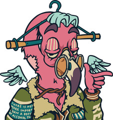 Vintage Surreal Artwork Of Hungover Bird, 