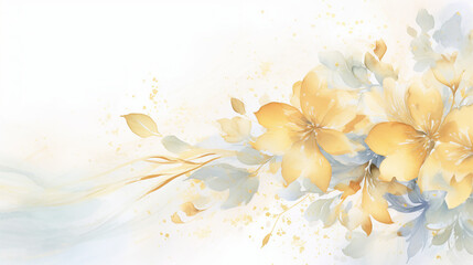 Elegant Watercolor Blossoms: Abstract Art with Gentle Flowers and a Gilded Splash - Modern Illustration for Vibrant, Contemporary Backgrounds.