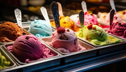 Display Case of Colorful Ice Creams