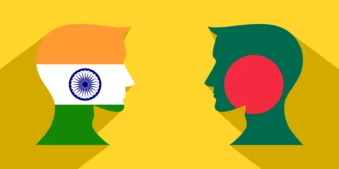 Fotobehang face to face concept. india vs bangladesh. vector illustration © Sakchai