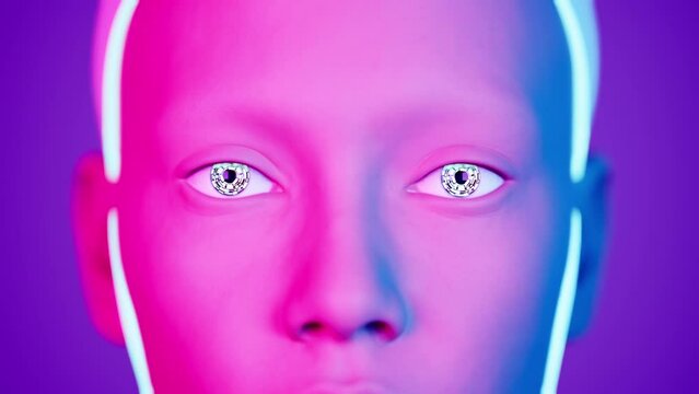 Close up eyes of humanoid robot. technologies in the futuristic. 3d animation