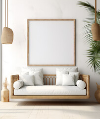 Mockup frame in coastal boho style interior
