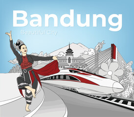 Bandung City, West Java, Indonesia Background Vector EPS10