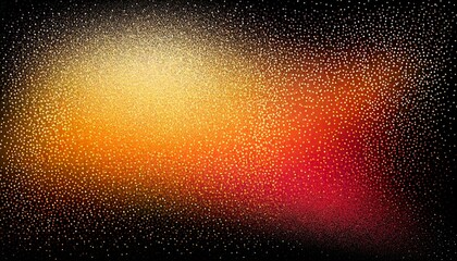 Abstract red to yellow color oval spot grainy dotted gradient isolated on black. Minimalistic fading background.