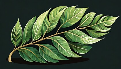 Branch with leaves isolated on grey. Cartoon