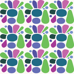 Colorful blob leaf for flat scandi style seamless vector kids pattern. Fun whimsical nature for boy baby wallpaper. Scandi block print bold funny print.