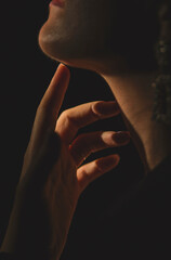 silhouette of a woman, hands, lips - obrazy, fototapety, plakaty