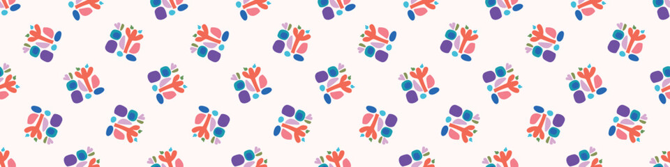 Colorful leaf for flat scandi style seamless vector kids border. Fun whimsical nature for gender neutral baby endless ribbon.