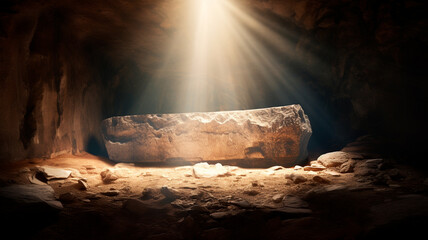 the stone in the cave, the rays of light