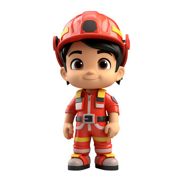 Kid fire fighter cartoon character,Occupation professional,game asset,isolated on white and transparent background