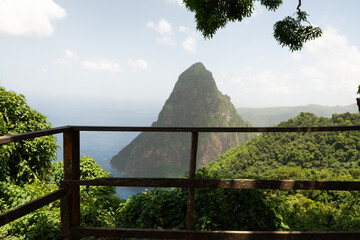 Views from the Tet Paul Nature trail of the Petit Piton on Saint Lucia.  Shot on a mirrorless camera midday on the Caribbean island nation of St. Lucia.