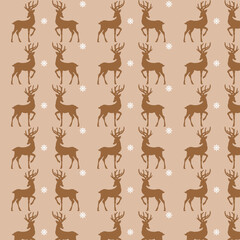 christmas seamless pattern with deer, snowflakes, snowflakes, deer. vector illustration.