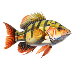 Peacock bass isolated on white or transparent background - obrazy, fototapety, plakaty