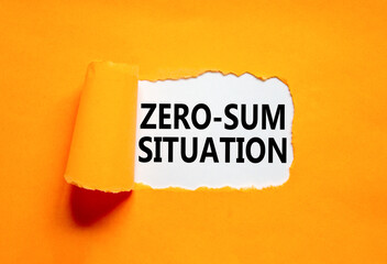 Zero-sum situation symbol. Concept words Zero-sum situation on beautiful white paper. Beautiful orange paper background. Business psychology zero-sum situation concept. Copy space.