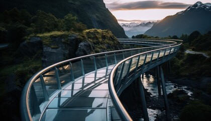 Glass Walkway Over River in the Mountains