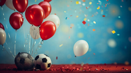 copy space, stockphoto, birtday card for child, soccer theme. Beautiful design for a greeting card or birthday card. Template for birthday card, soccer theme. Soccer themed. Copy space available.