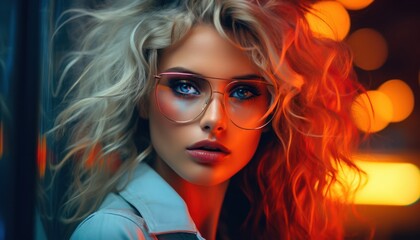 Fototapeta premium A Woman Wearing Glasses with Blonde Hair