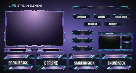 Purple and noen blue Gradient Live Stream Gaming Element Design pack - obrazy, fototapety, plakaty