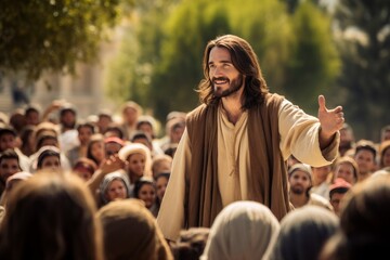 Jesus Christ preaching to the masses.  - obrazy, fototapety, plakaty