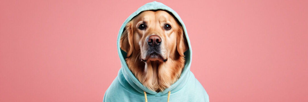 A Stylish Dog In A Blue Hoodie With A Cute Dog Face Design