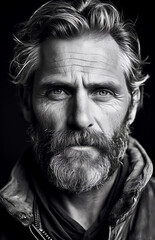 Obraz premium Schöner Mann, schwarz-weiß Porträt Fotografie