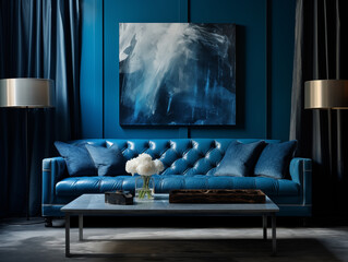 Modern interior with blue monochromatic color scheme