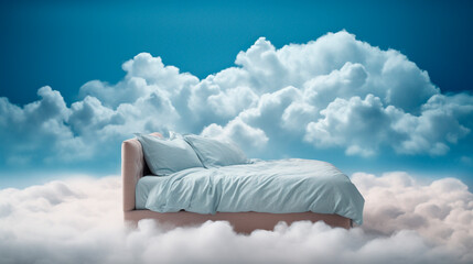 Bed against the background of clouds. Selective focus.