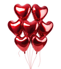 Red heart balloons for Valentine's Day isolated on transparent background.
