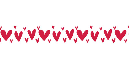 st valentines day seamless border with pink hearts. baby shower repeating ornament. greeting card decoration line with doodle sketch hearts