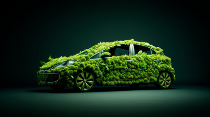 Green car in plants biofuel concept. Selective focus. - obrazy, fototapety, plakaty