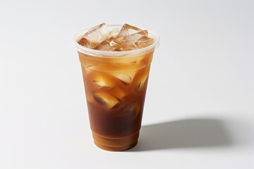 Iced Coffee In Disposable Cup, White Background