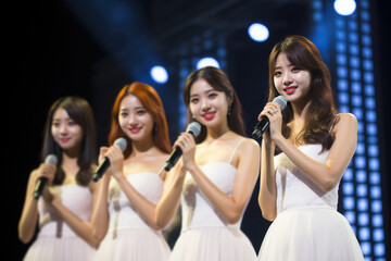 Popular Korean Girl Group Singing On Stage During Concert