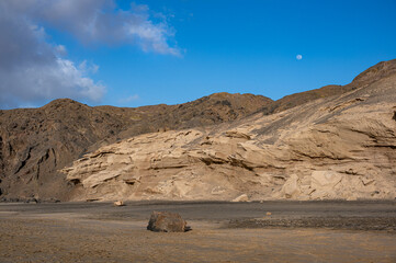 Ventifact rock formations caused by wind at La Pared Beach, Fuerteventura